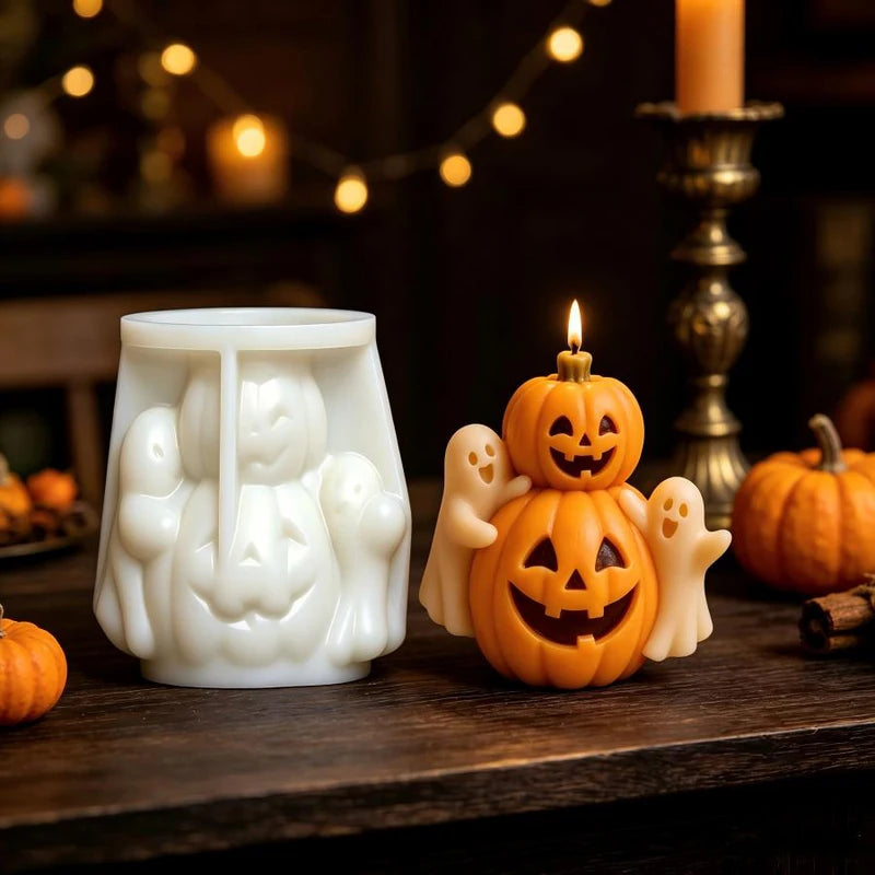 Happy Pumpkin Ghost Silicone Candle Mold for Halloween Decor and Crafts