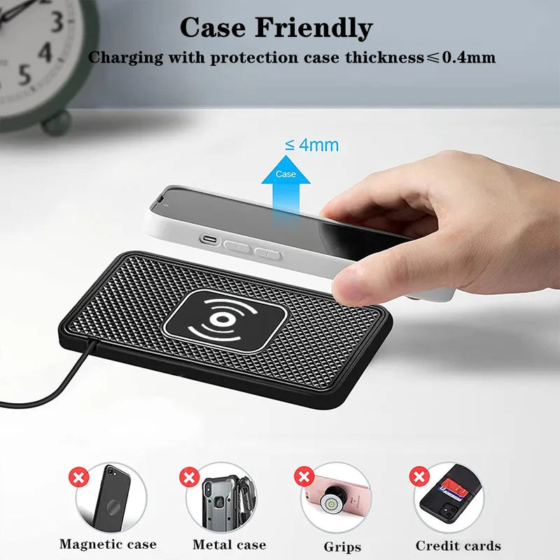 Wireless Car Charger Silicone Pad for iPhone and Samsung - Fast Charging Station