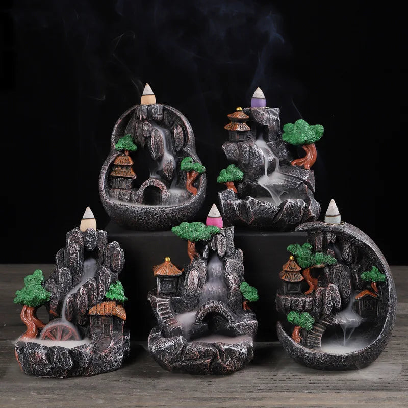 Resin Cascade Incense Burner with Waterfall Effect for Aromatherapy and Home Decor