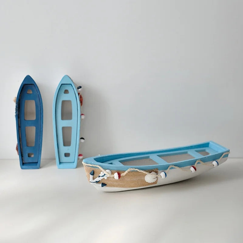 Wooden Boat Ornament Craft Decor for Children's Room and Home Sea Theme