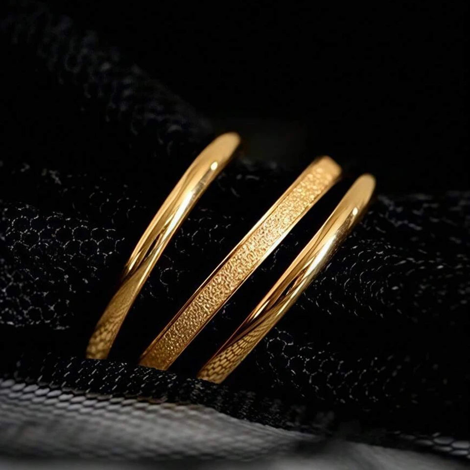 Vintage 3-Piece Gold Plated Stainless Steel Stacking Rings Set for Women