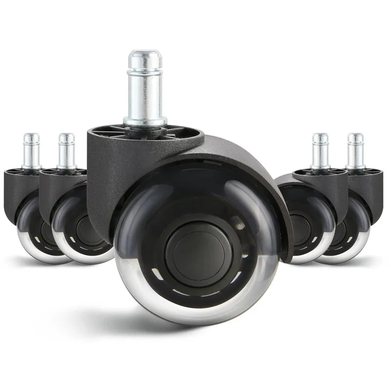 Universal Office Chair Wheels Set - 2/3 Inch Caster Replacement for Hardwood & Carpet Floors