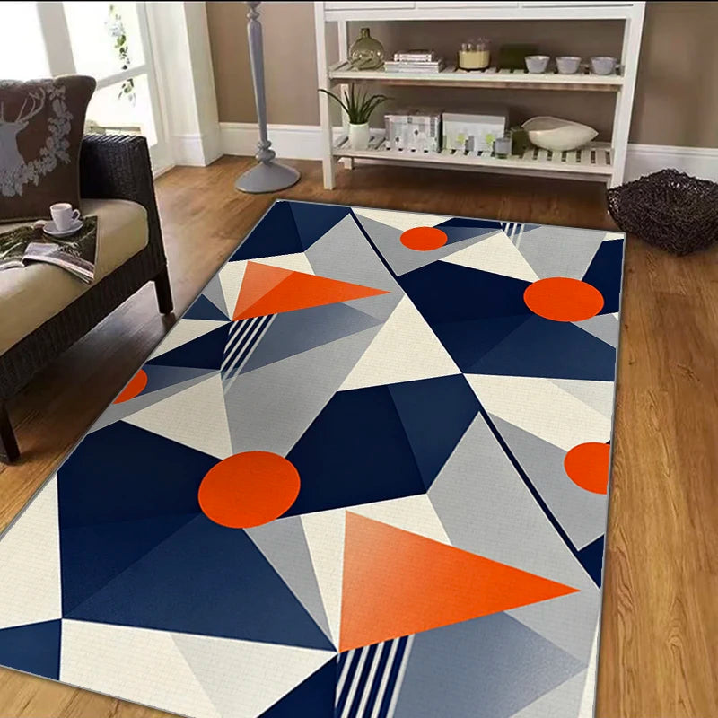 Geometric Crystal Flocking Non-Slip Floor Rug for Living Room Bedroom Kitchen