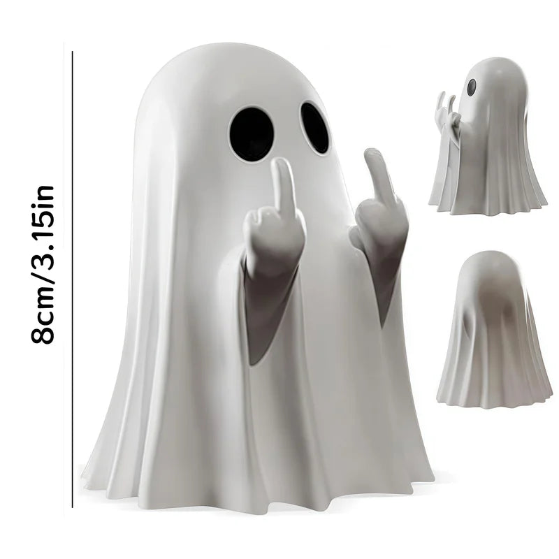 Cute Ghost Middle Finger Statue Halloween Decor for Coffee Table - Small Quirky Centerpiece
