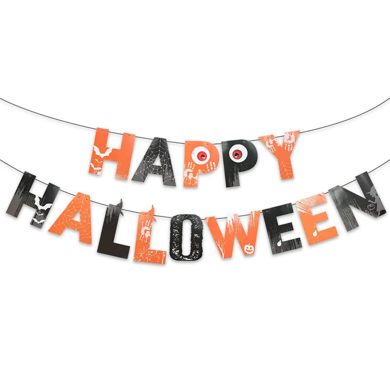 Halloween Paper Banner Hanging Garland Party Decorations - Spooky Festive Props