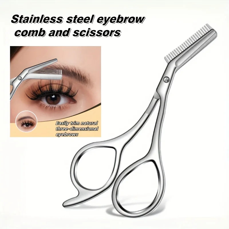 Eyebrow Scissors with Comb & Razor - Stainless Steel Facial Hair Remover for Women