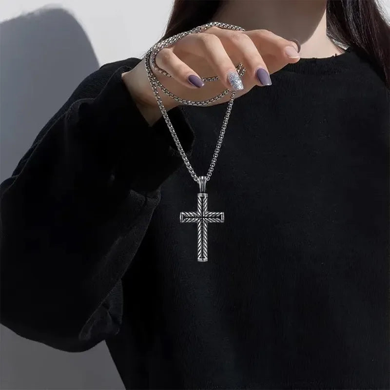 Men's Vintage Cross Pendant Necklace in Titanium Steel - Stainless Steel Jewelry