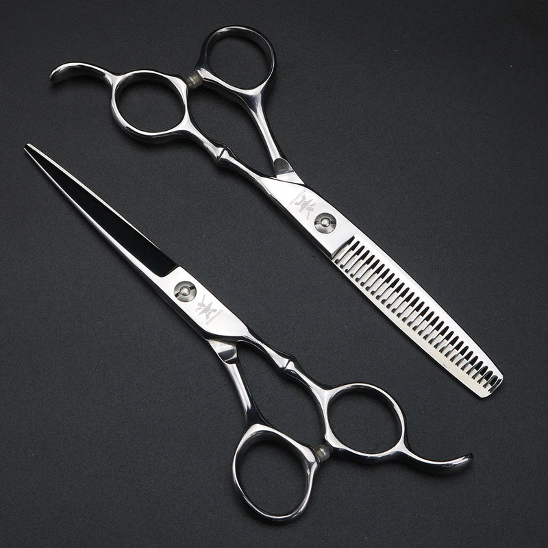 6-Inch Hair Cutting and Thinning Scissors Set with Steel Handles for Salon & Home