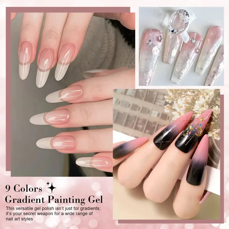 Gradient Painting Gel Nail Polish Set - Quick Dry Nail Art Kit with Flower & Engraving Design