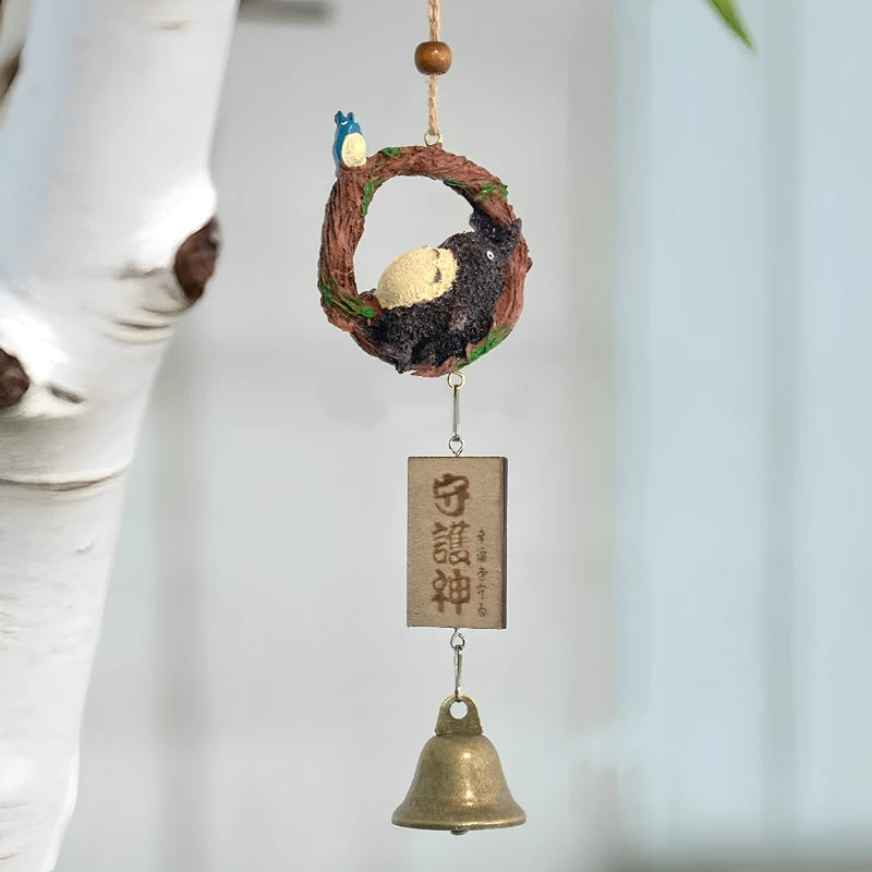 Japanese Copper Wind Chime Bell Outdoor Decor Sleepy Cat Design 30cm