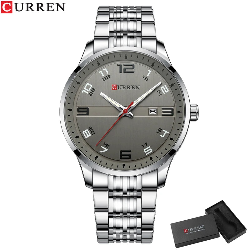 Men's Casual Business Quartz Wrist Watch with Stainless Steel Strap