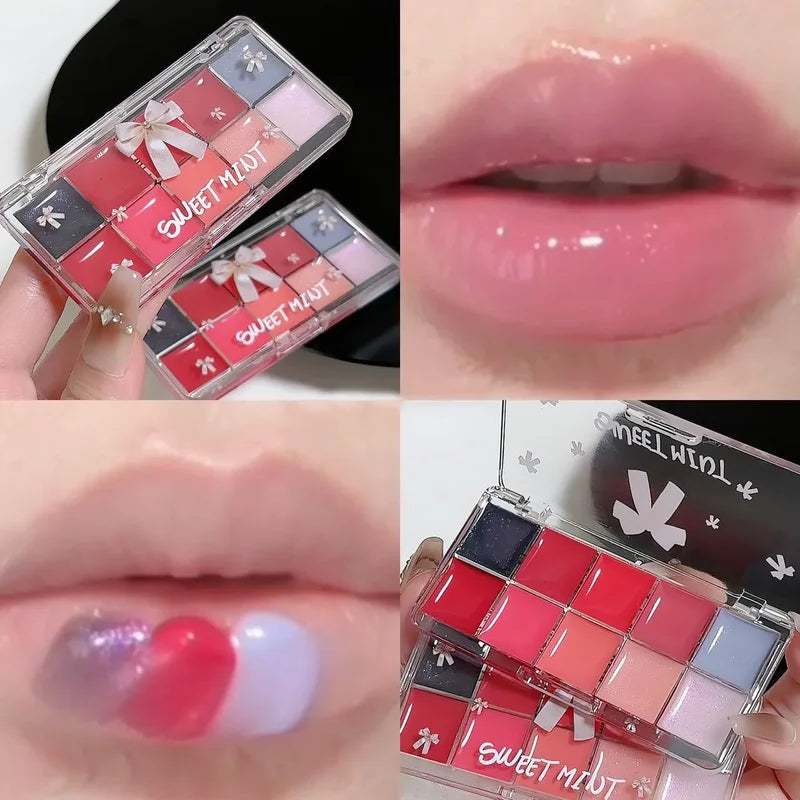 10-Color Lip Gloss Palette Waterproof Moisturizing Lipstick Makeup Kit