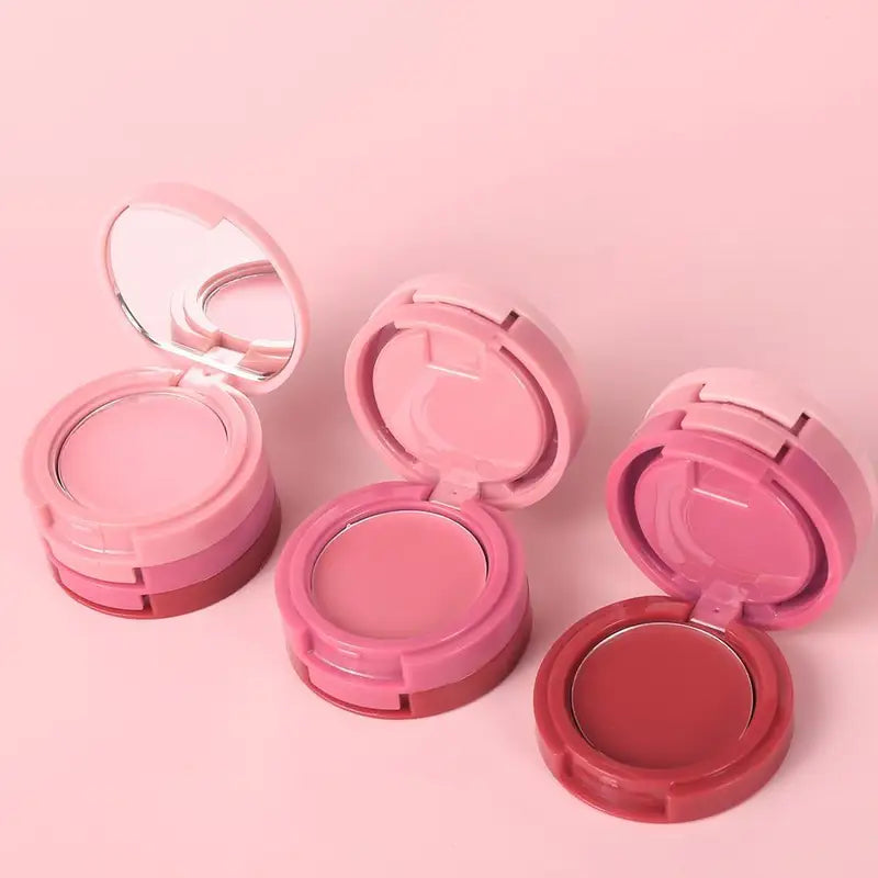Multi-Use Makeup Palette with 3 Colors for Cheeks Lips & Eyes - Folding Matte Blush & Lip Tray