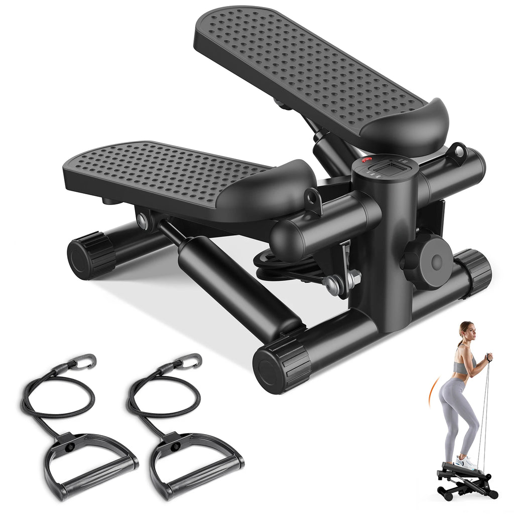Mini Stepper with Resistance Bands 300 LBS Capacity Compact Cardio Equipment