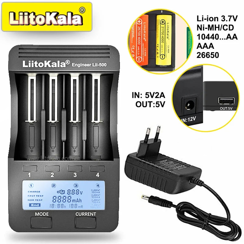 Smart Battery Charger for 18650, AA, AAA, Ni-MH, Li-ion Batteries with LCD Display