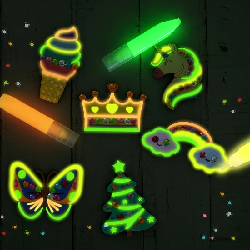 Kids DIY Wooden Magnet Craft Kit with Glow Paint & Accessories