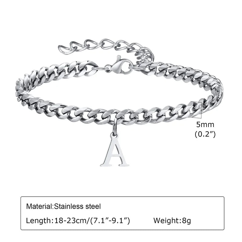 Men's Initials Cuban Link Chain Bracelets - Stainless Steel Alphabet Charm Wristband, Adjustable, Gift-Ready