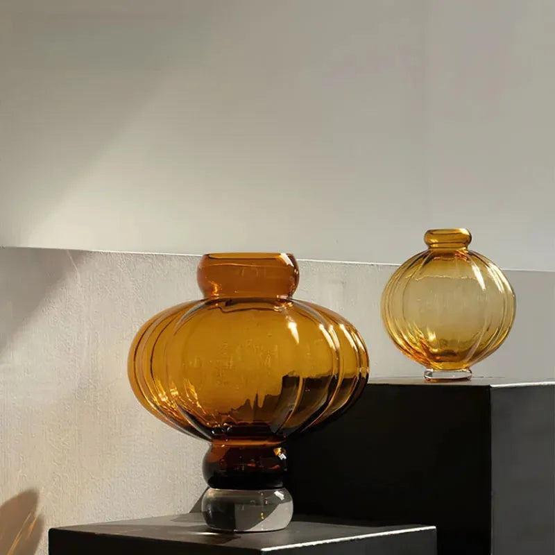 Glass Lantern-Shaped Vase for Flowers Home Decor Indoor Living Room Ornaments