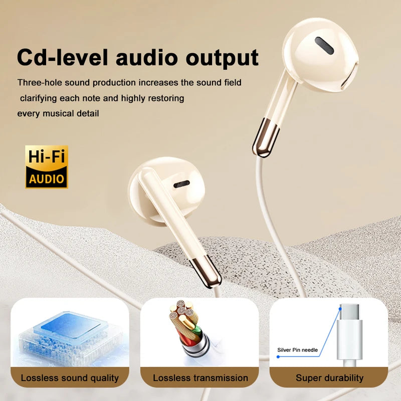Wired Headphones with HiFi Stereo Sound for Smartphone & PC - 3.5mm & USB C