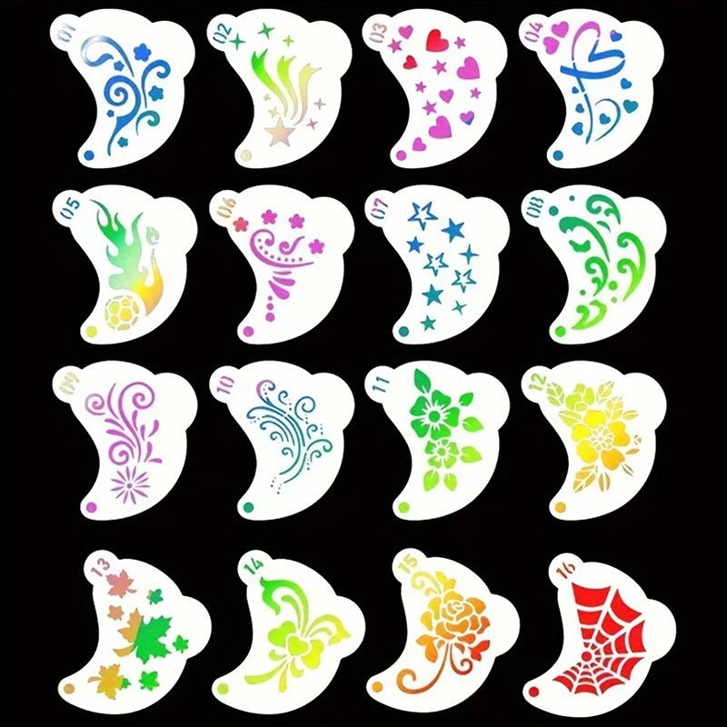 16-Pack Face Painting Stencil Set for DIY Makeup & Body Art