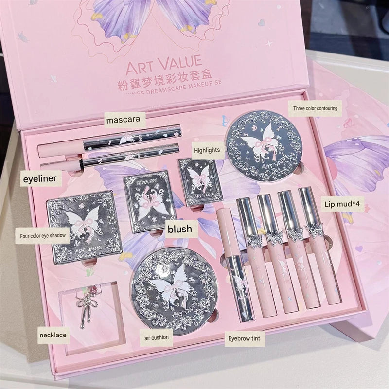 Full Face Makeup Kit with Eyeshadow Blush Highlighter Lip Contour & Necklace