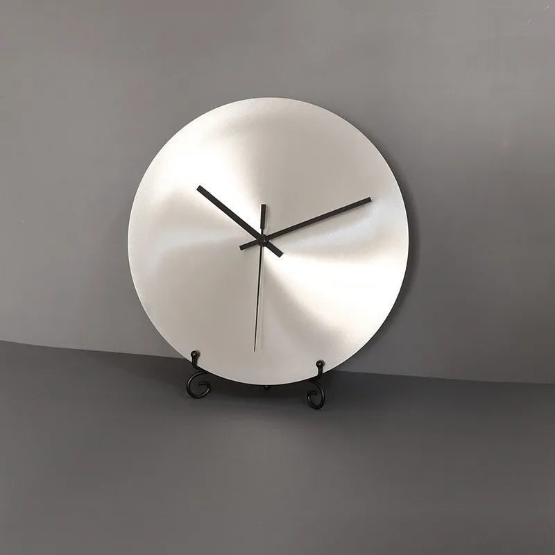 Modern Wall Clock - Silent Silvery Round Metal Wall Watch for Living Room Home Decor