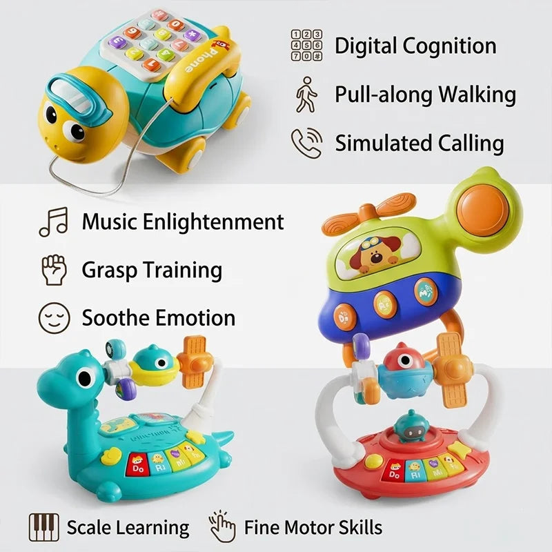Multifunctional Baby Musical Toy Turtle Phone Electronic Piano Educational Toy for Toddlers