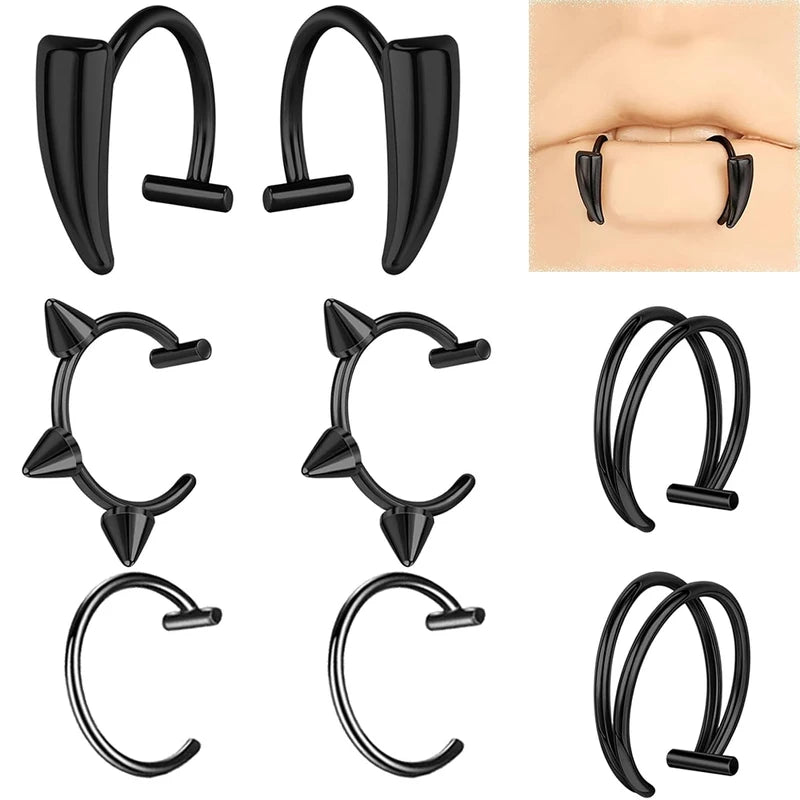 8pcs Fake Lip Ring Vampire Teeth Ring Set Non-Piercing Lip Cuff Jewelry for Women Men