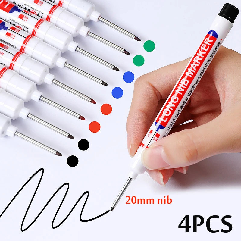 4pcs 20mm Long Nib Permanent Marker Pens - Waterproof Oil-Based Ink for Industrial & Craft Use
