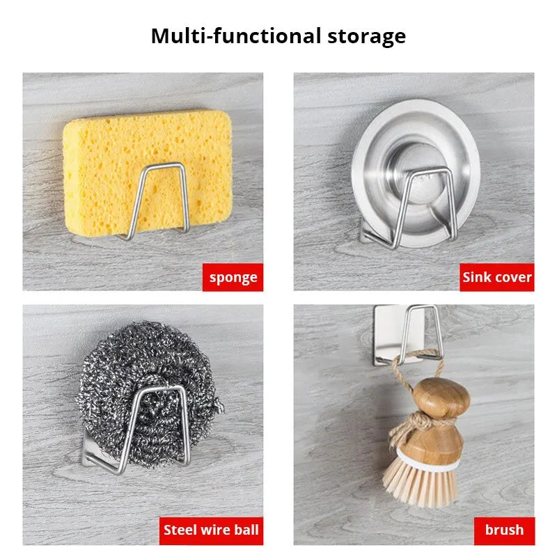 Stainless Steel Sink Sponge Rack Wall Mount Kitchen Organizer Draining Holder