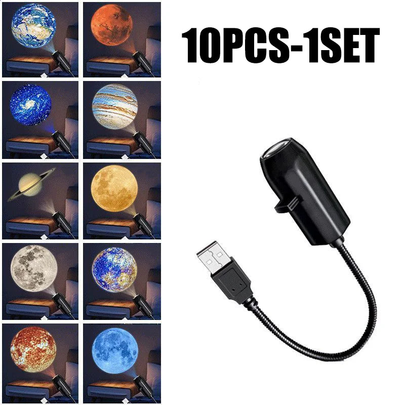 USB Projector Night Light with 10 Planet & Holiday Patterns for Bedroom Wall Ceiling Decor