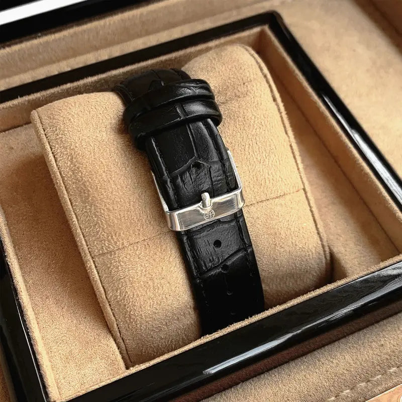 Men's Business Retro Classic Leather Waterproof Quartz Watch with Calendar and Box