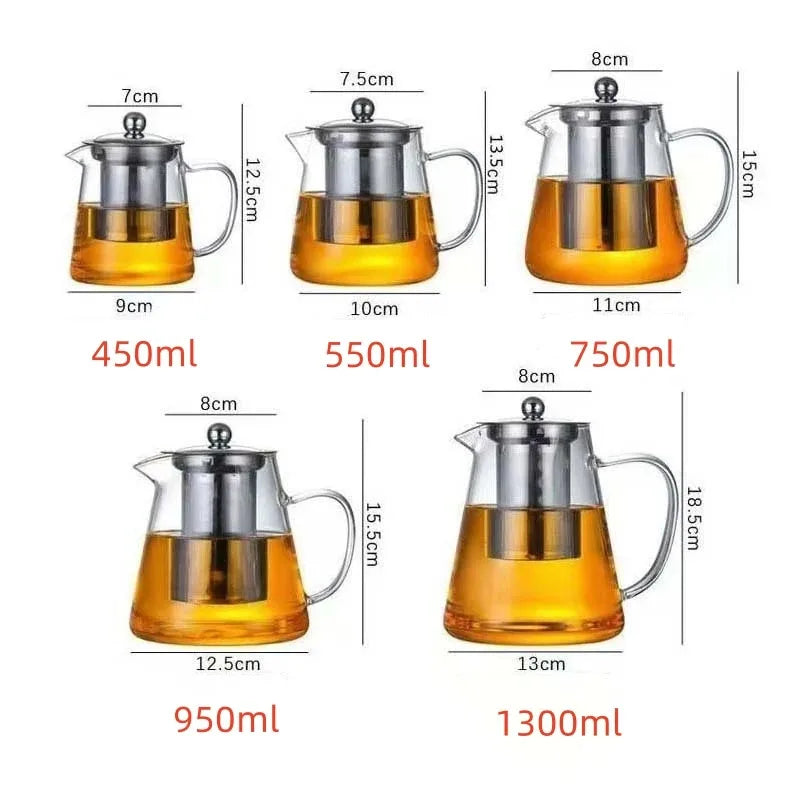 Heat-Resistant Borosilicate Glass Teapot with Stainless Steel Infuser 1L - Clear for Loose Leaf Tea