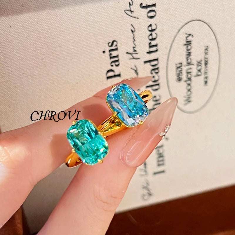 Sterling Silver Square Paraiba & Ocean Blue Diamond Ring for Women