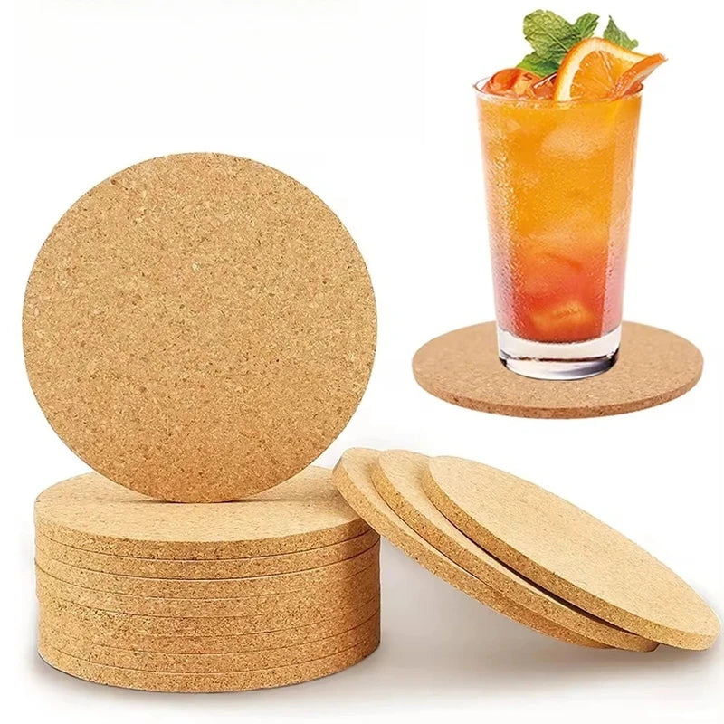 Natural Cork Coasters Set - Round Wooden Drink Holders for Tea Coffee Table Decor