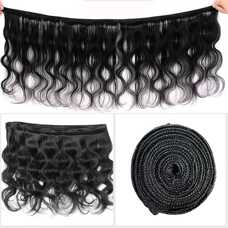 Natural Color Body Wave Human Hair Bundles 12-26 Inch Virgin Hair Extensions