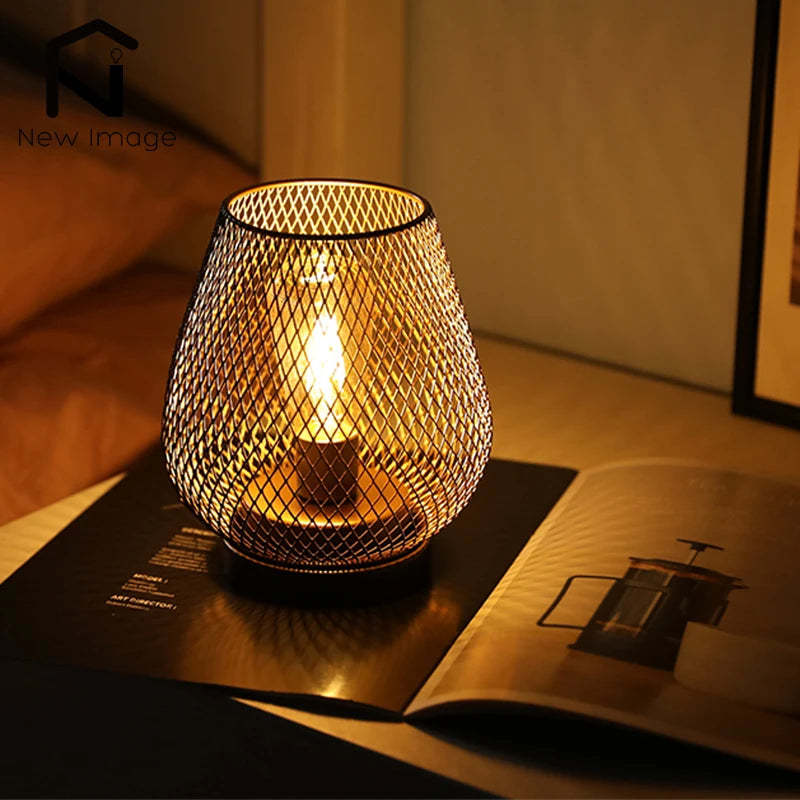 Hollow Metal Cage LED Candle Lantern - Battery Powered Cordless Lamp for Wedding & Home Decor