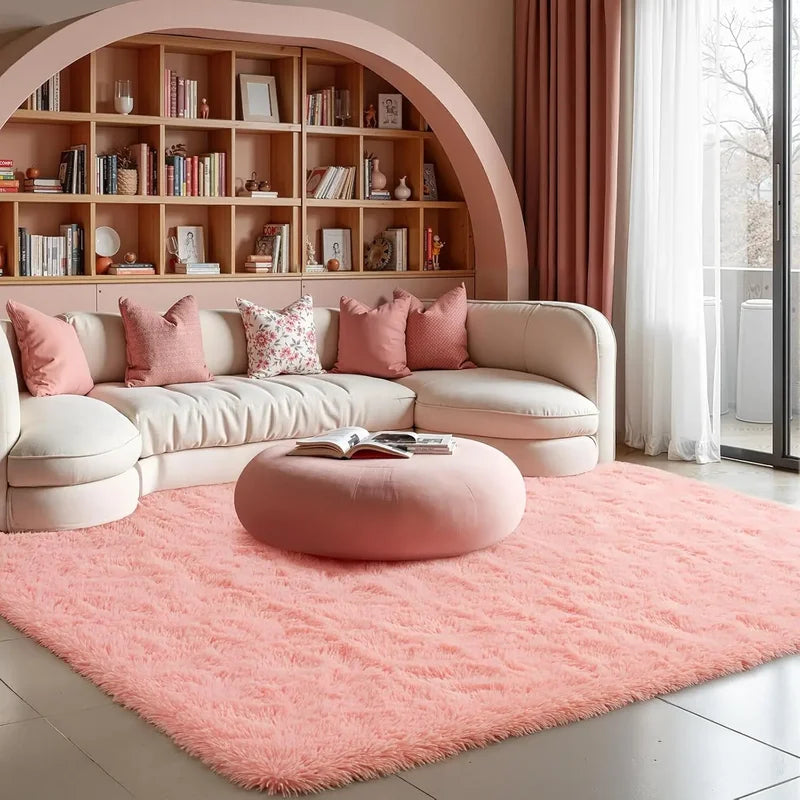 Pink Bedroom Carpet - Soft Plush Floor Mat for Living Room & Dorm Decor