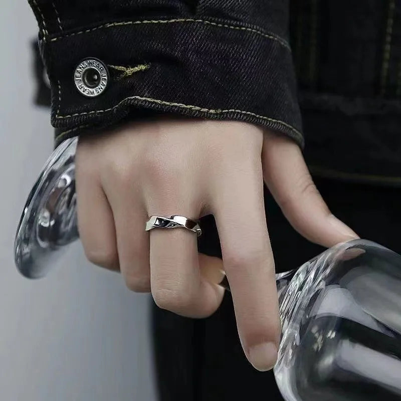 Mobius Wave Silver Ring for Women Men Open Jewelry Trend Accessory