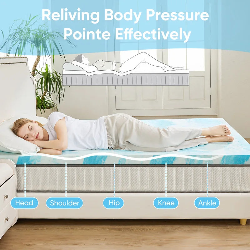 Queen Size Gel Memory Foam Mattress Topper - Thick Cooling Bed Topper for Comfortable Sleep