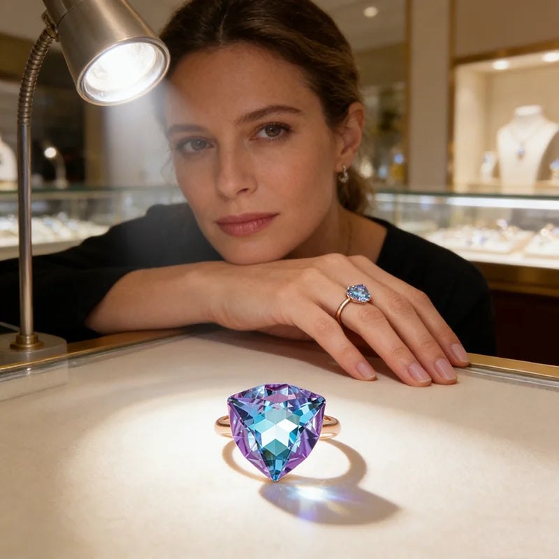 Colorful Zircon Triangle Ring for Women - Rose Gold Wedding Jewelry