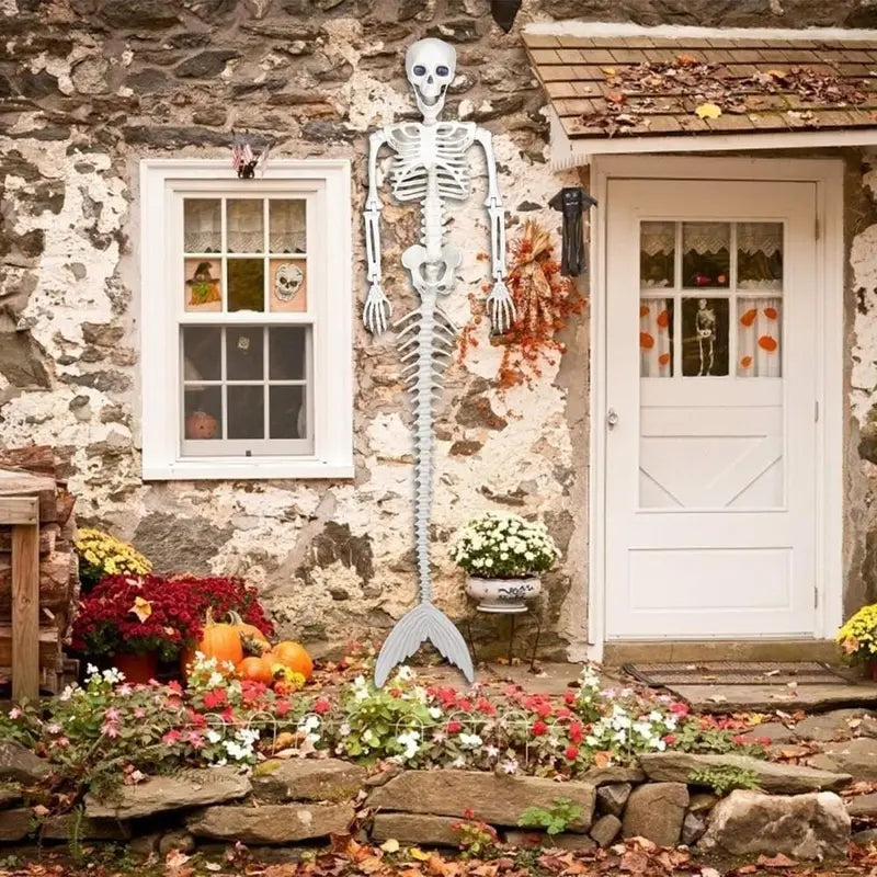 Halloween Mermaid Skeleton Decoration - 80cm Plastic Fish Skeleton for Haunted House & Yard Scene