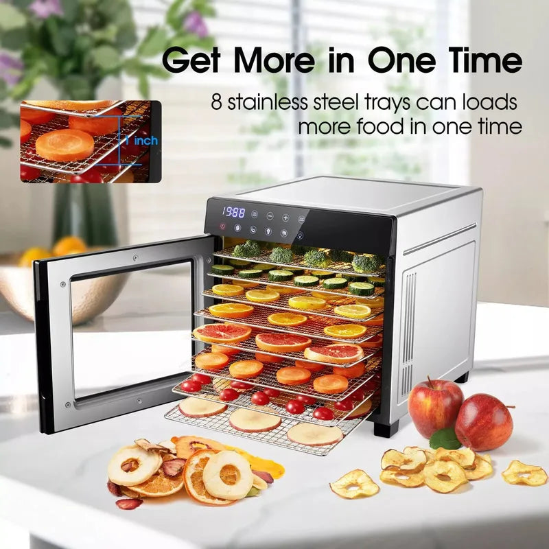 8-Tray Stainless Steel Food Dehydrator with Digital Timer & Presets