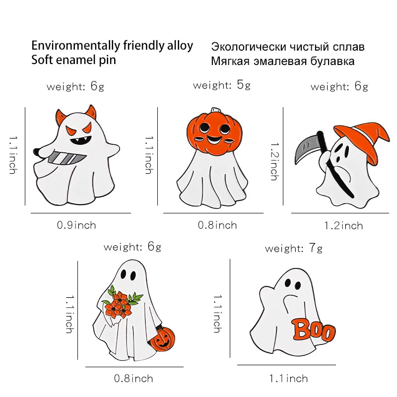Halloween Ghost Enamel Pins Set - Punk Pumpkin Horror Skeleton Brooches