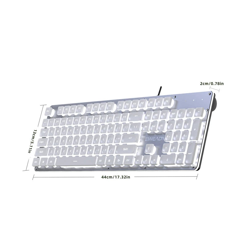 Silent Mechanical Office Keyboard 104 Keys All-Metal Panel Water Drop Keycaps Wired