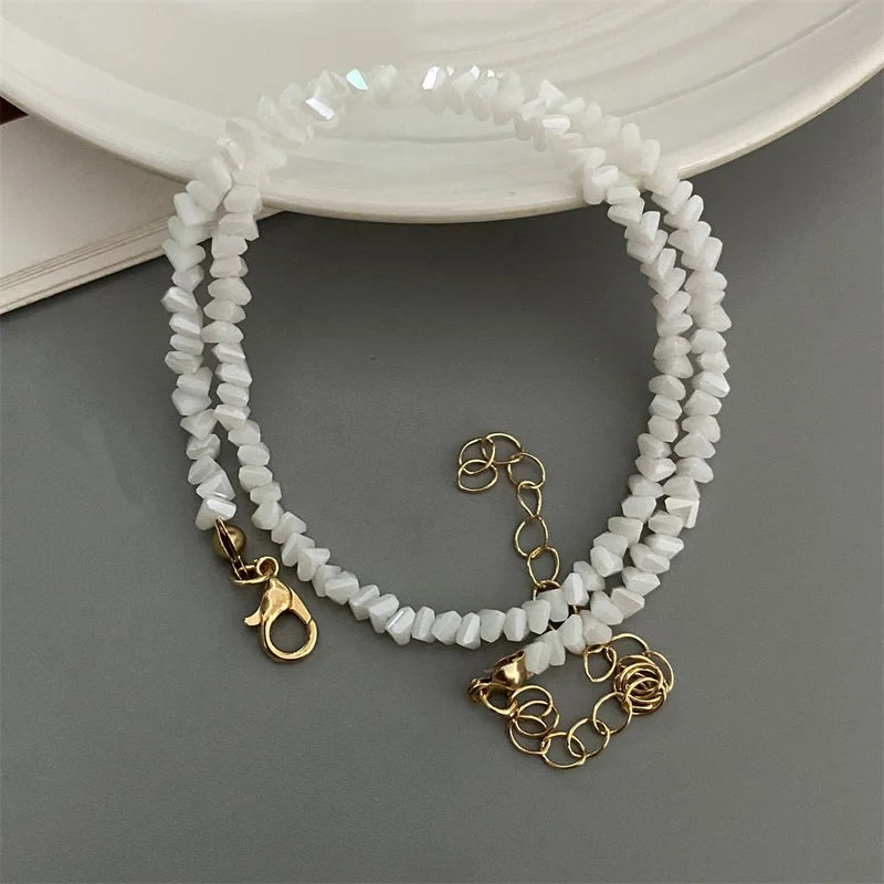 Multi-Cut Glass Crystal Beaded Choker Necklace for Women Triangle Transparent Jewelry