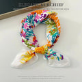 Small Square Scarf with Cherry Flower Print - Elegant Silk Cotton Linen Accessories