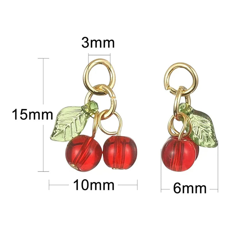 20Pcs Glass Red Cherry Acrylic Charms for Jewelry Making & Crafts