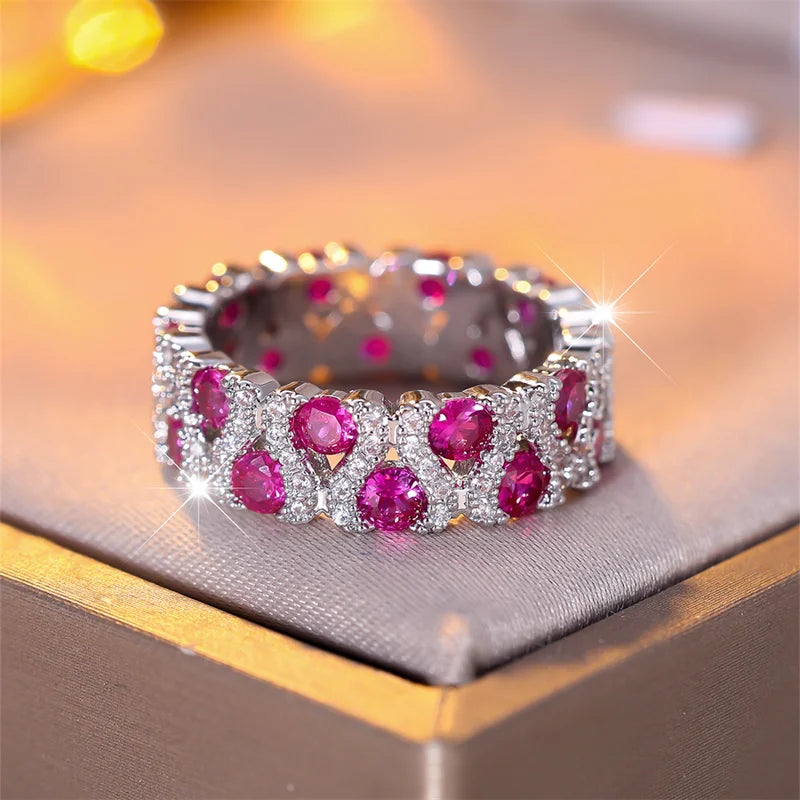 Trendy Silver Color Engagement Ring with Round Zircon for Women Bridal Jewelry