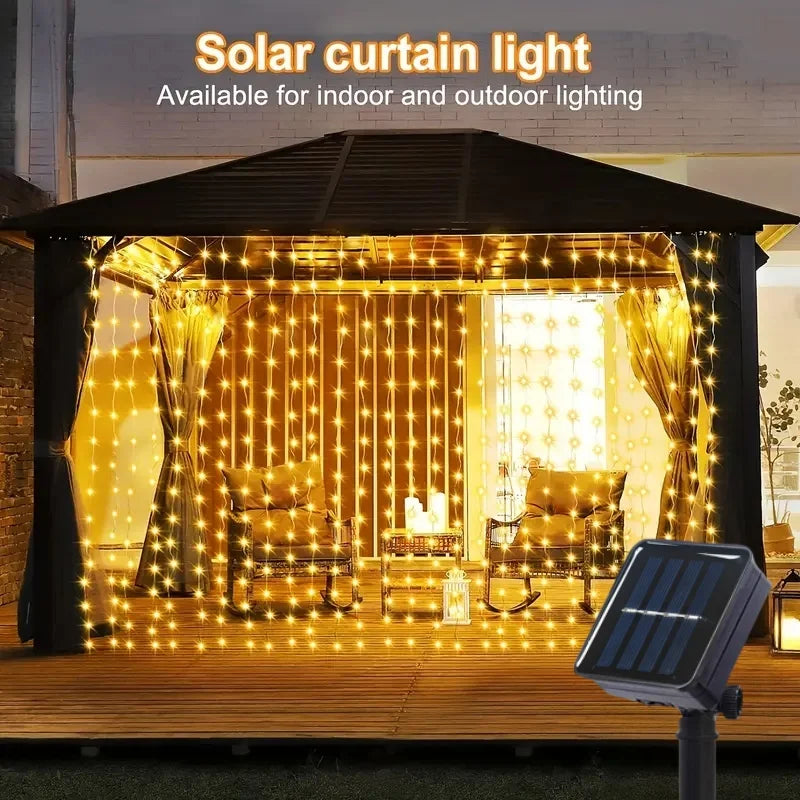Outdoor String Lights Solar Curtain String Lights for Wedding Garden Bedroom Indoor Wall Decoration